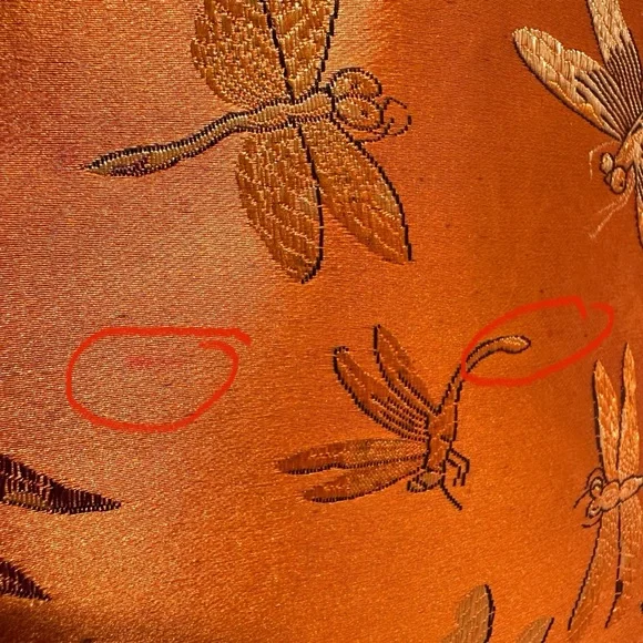 Vintage Dragonfly Silk Bag Wood Handle Artisanal Boho Asian Statement - Picture 11 of 11